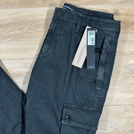 Stone Island Brushed Old Effect Cargo Trousers in Black